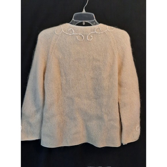 Vtg Ladies 1950’s Cyn-Les Sm Wool Mohair Satin Trim Cardigan British Hong Kong - Picture 2 of 8